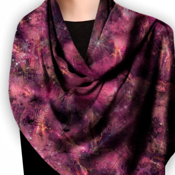 Hot Pink Abstract Cosmic Square Pure Silk Scarf - Picture 7 of 9